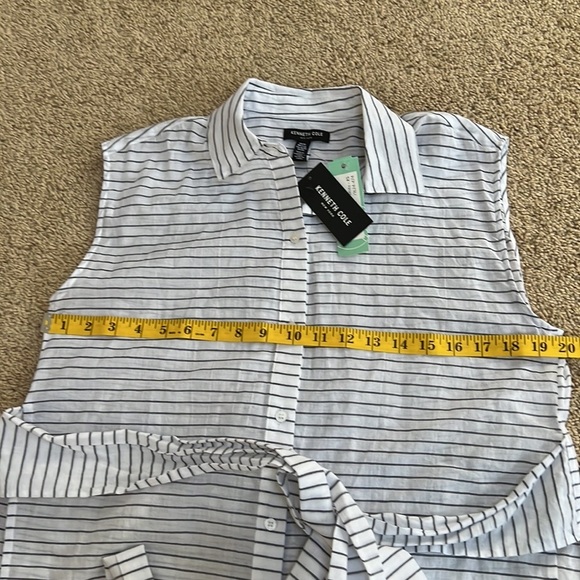 NWT! KENNETH COLE Size XS white striped Aliza wrap tunic top - Picture 6 of 8